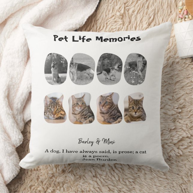 Pet Life Memories 8 Photo Collage Tribute Template Kudde (Filt)