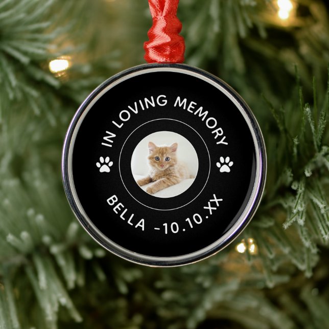 Pet Loss Cat Tass avtryck Memorial i överlagringsm Julgransprydnad Metall (Träd)