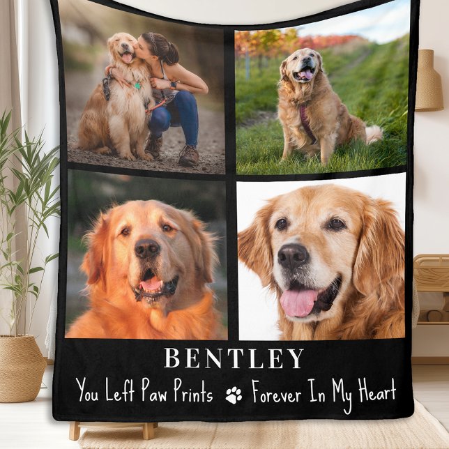 Pet Loss Gift Hund Memorial Anpassningsbar 4 Photo Fleecefilt (Skapare uppladdad)
