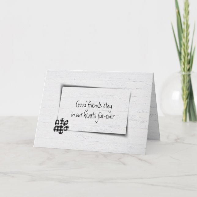 Pet Loss Sympathy Gingham Pawprint Kort (Framsida)