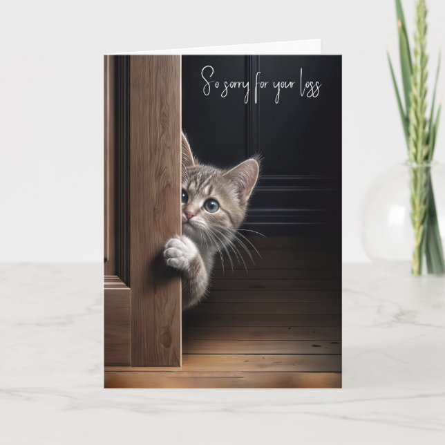 Pet Loss Sympathy Kitten Peeking vid en dörr Kort (Framsida)