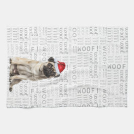 Pet Lover Holiday Pug Santa Dog Christmas Kökshandduk