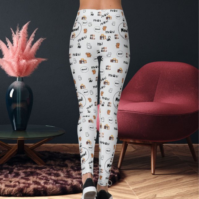 Pet Lover Light Grey Kitty Feline Meow Cat Pattern Leggings (Skapare uppladdad)
