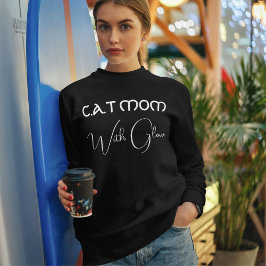 Pet Lover White Script Cat Mom Personalized Black T Shirt