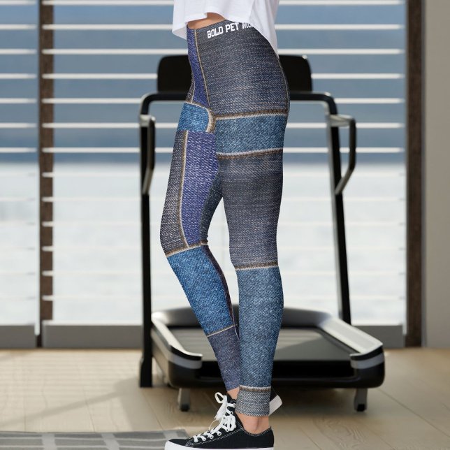 Pet Mamma Moderna Falska Denim Lappade Trasiga Blå Leggings (Skapare uppladdad)