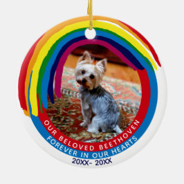 Pet Memorial 2-sidig 2-foto-regnbågsbro Julgransprydnad Keramik
