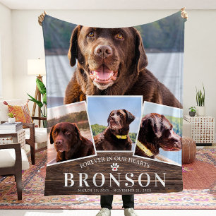 Pet Memorial 4 Bild Collage Rustic Land Hund Fleecefilt