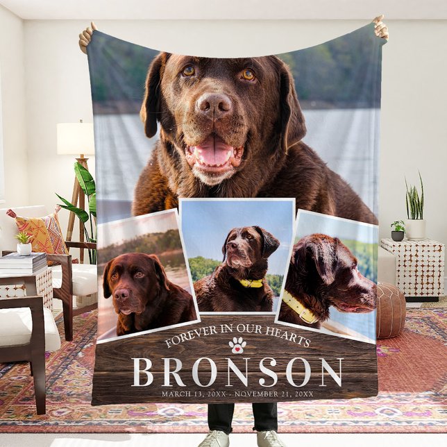 Pet Memorial 4 Bild Collage Rustic Land Hund Fleecefilt (Skapare uppladdad)