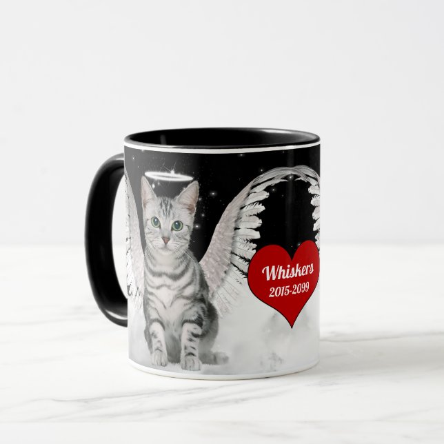 Pet Memorial Angel Cat Red Heart Mugg (Framsida vänster)