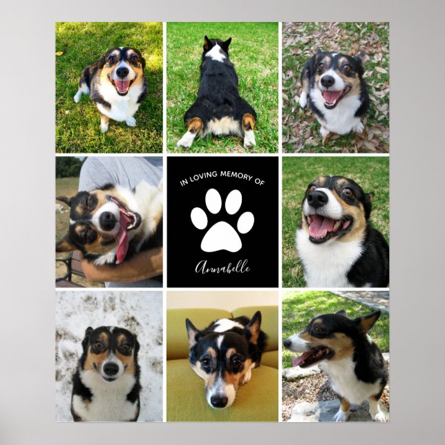 Pet Memorial Anpassningsbar Hund 8 Photo Collage Poster (Framsidan)