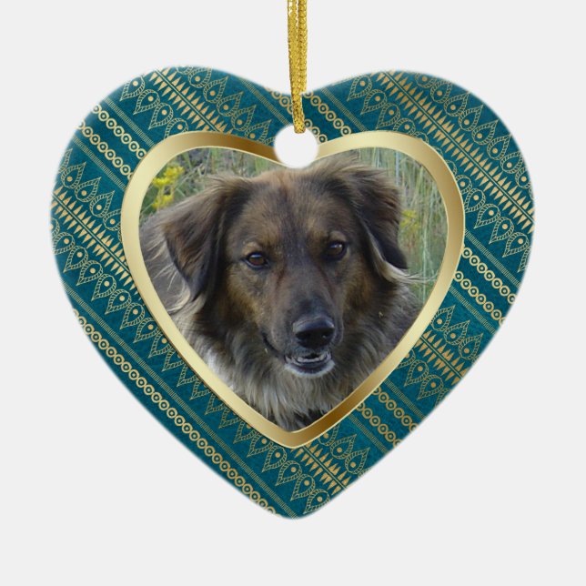 Pet Memorial Aztec Mönster Heart Keepsaké Julgransprydnad Keramik (Framsidan)