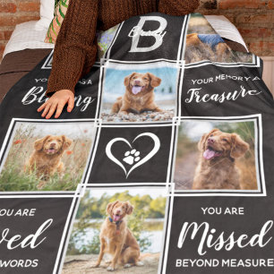 Pet Memorial Black Photo Collage Fleecefilt