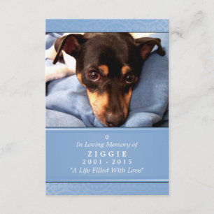 Pet Memorial Card 3,5 x 5 Blue - Grieve inte Dikt Inbjudningar