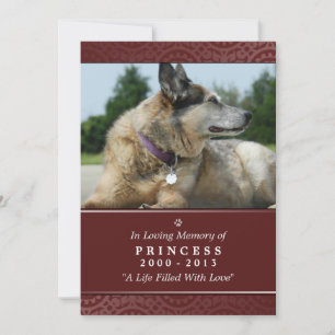 Pet Memorial Card 5"x7" Red - Prayer för sällskaps Inbjudningar