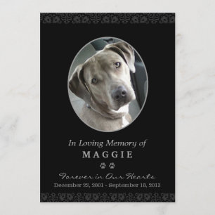 Pet Memorial Card 5" x 7" Black Oval Photo Ram Inbjudningar