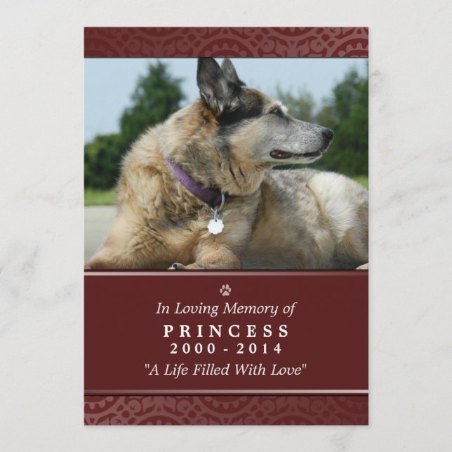 Pet Memorial Card 5 x 7 Red - Guds Garden Meddelande (Framsida)