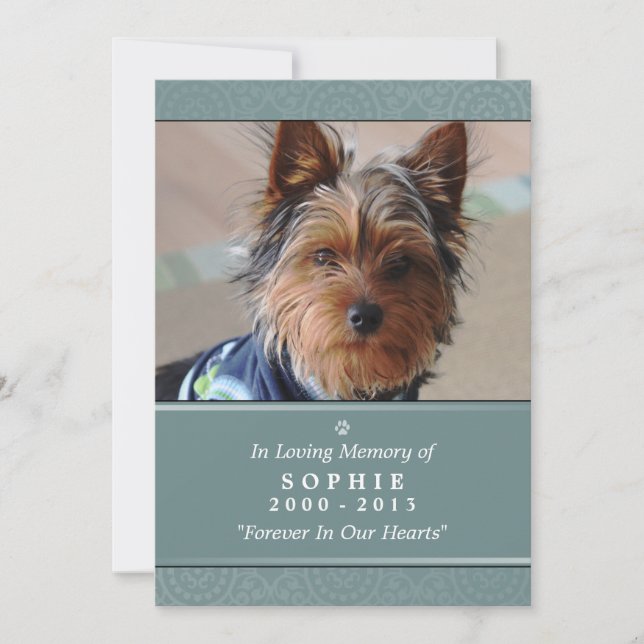 Pet Memorial Card 5x7 Teal Prayer for Pets Meddelande (Framsida)