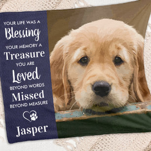 Pet Memorial Customical Sympathy Gift Hund Photo Fleecefilt