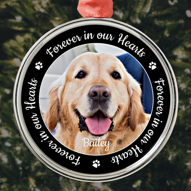 Pet Memorial Forever i Anpassningsbarna Hearts Pho Julgransprydnad Metall (Skapare uppladdad)