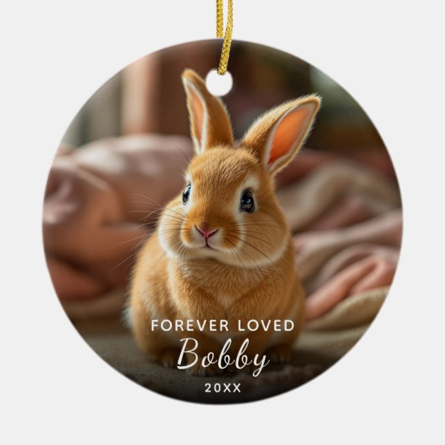Pet Memorial Forever Loved Bunny Photo jul Julgransprydnad Keramik (Framsidan)