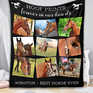 Pet Memorial Hoof Prints Horse Photo Collage Fleecefilt