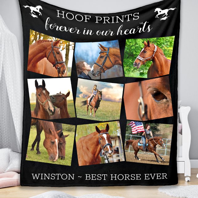 Pet Memorial Hoof Prints Horse Photo Collage Fleecefilt (Skapare uppladdad)
