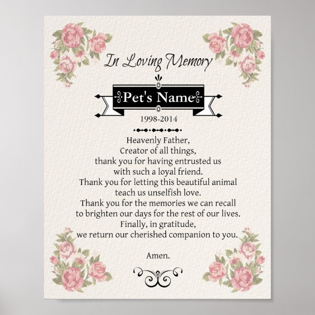 Pet Memorial Hund Prayer Poster (Framsidan)