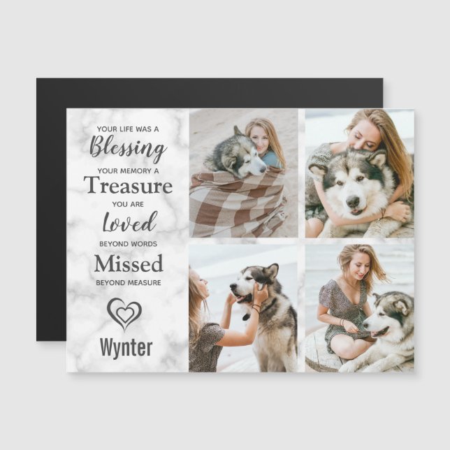 Pet Memorial Keepsaké Photo Collage Magnet (Fram/baksida)