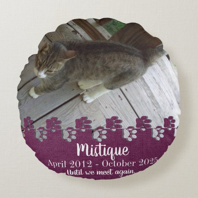 Pet Memorial Memory Beloved Keepsaké Rund Kudde (Framsidan)