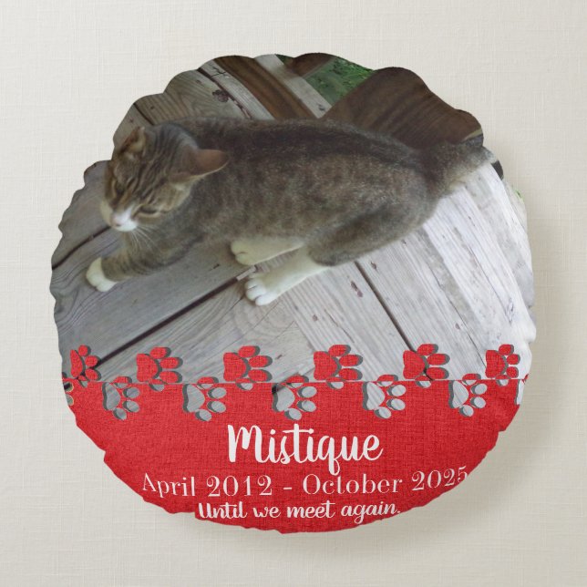 Pet Memorial Memory Beloved Keepsaké Rund Kudde (Framsidan)