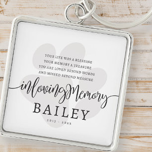 Pet Memorial Modern Elegant Enkel Chic Tass Fyrkantig Silverfärgad Nyckelring