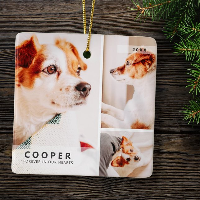 Pet Memorial Modern Simple Geometric Photo Collage Julgransprydnad Keramik (Skapare uppladdad)