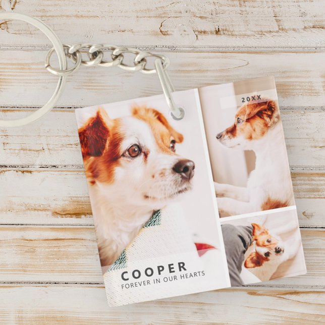 Pet Memorial Modern Simple Geometric Photo Collage Nyckelring (Skapare uppladdad)