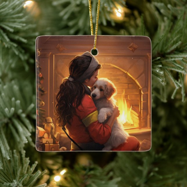 Pet Memorial Ornament, Papillon Hund Mamma Gift Julgransprydnad Keramik (Träd)