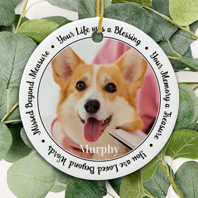 Pet Memorial Personalize 2 Photo Hund Memory Julgransprydnad Keramik (Skapare uppladdad)