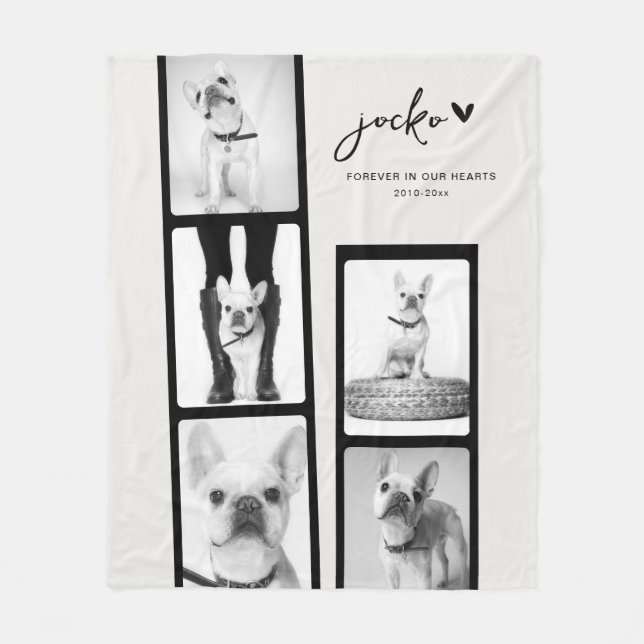 Pet Memorial Personalized Photo Strip Collage  Fleecefilt (Framsidan)