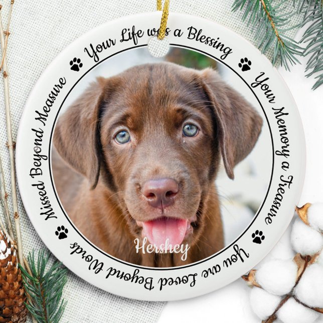 Pet Memorial Pet Loss Keepsaké Gift Hund Photo Julgransprydnad Keramik (Skapare uppladdad)