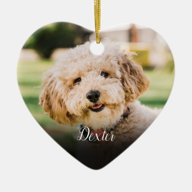 Pet Memorial Photo Cat Hund Heart Elegant Heart Julgransprydnad Keramik (Framsidan)