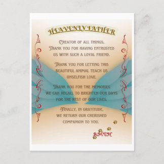 Pet Memorial Prayer, Angel wings and Paws Canvas P Vykort