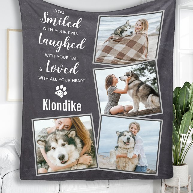 Pet Memorial Rustic Hund Photo Collage Fleecefilt (Skapare uppladdad)