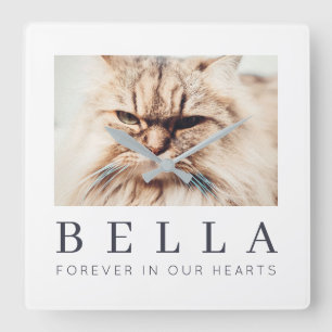 Pet Memorial Simple Modern Chic Family Photo Fyrkantig Klocka