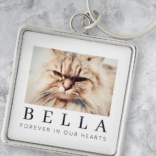 Pet Memorial Simple Modern Chic Family Photo Fyrkantig Silverfärgad Nyckelring