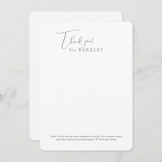 Pet Memorial Tackkort Card Anteckningskort (Fram/baksida)