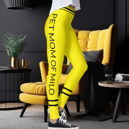 Pet Mom Cat Name Yellow Black Stripes Customized Leggings