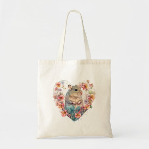 Pet Mouse i en Blommigt Hjärtkrans Tandning Bag Tygkasse