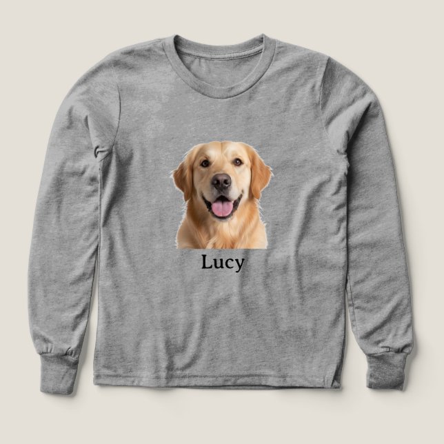 Pet Name and Face Kids Long Sleeve, Pet Sweatshirt T Shirt (Design framsida)