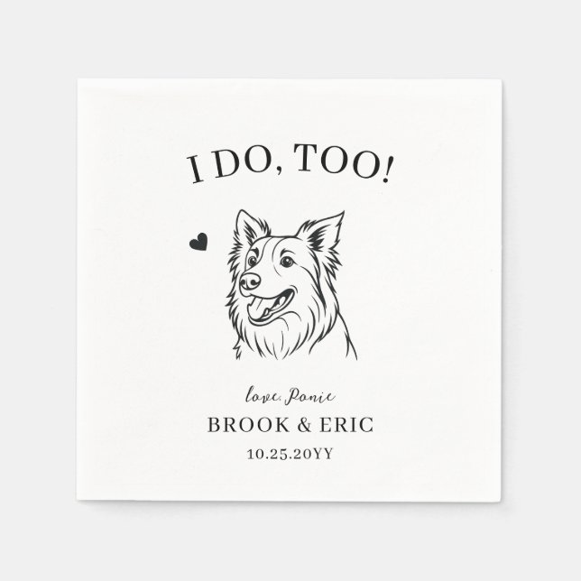 Pet Namn Gräns Collie Lineart Hund Bröllop Pappersservett (Framsidan)