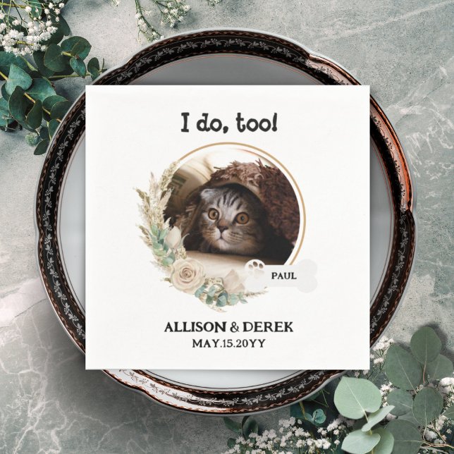 Pet Namn Hund Cat Anpassningsbar Fotokrans Bröllop Pappersservett (Skapare uppladdad)