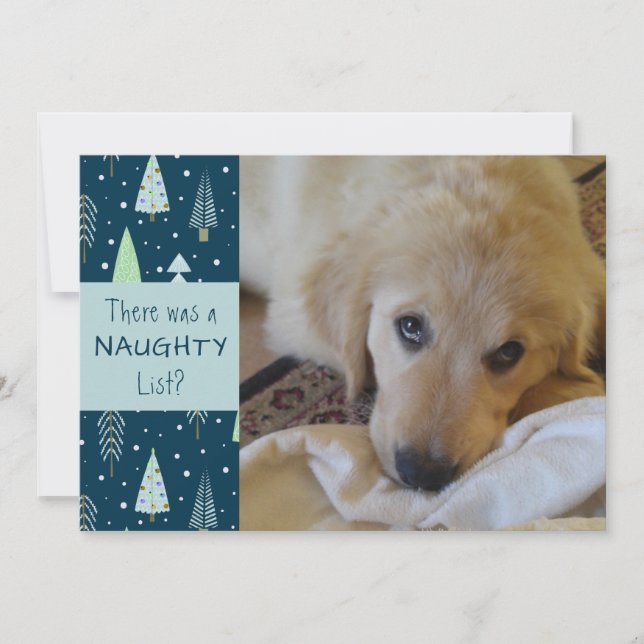 Pet Naughty eller Nice Blue Träd Glad helg Julkort (Framsida)