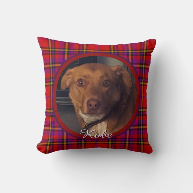 Pet on Plaid Monogrammed Kudde (Framsida)